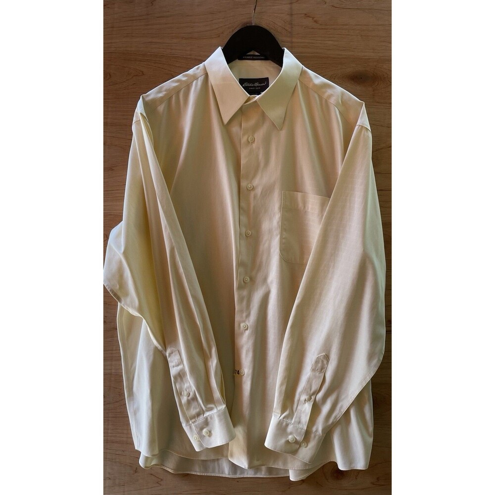 Eddie Bauer Shirt Men’s Large Yellow Houndstooth Print Wrinkle Free Long Sleeve